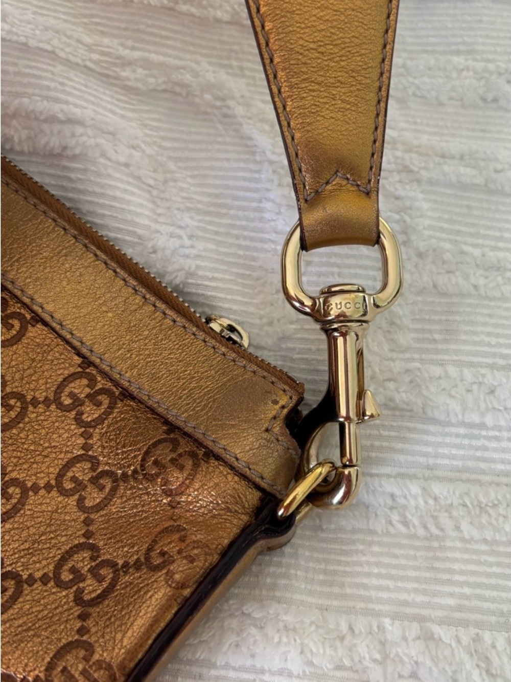 Gucci Metallic Gold Shoulder Bag with Canvas Strap - Picture 12 of 12